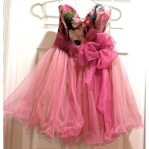 Sherri Hill Womens Floral Strapless Sweetheart Tulle Party Dress 4 Pink Bow NYE
